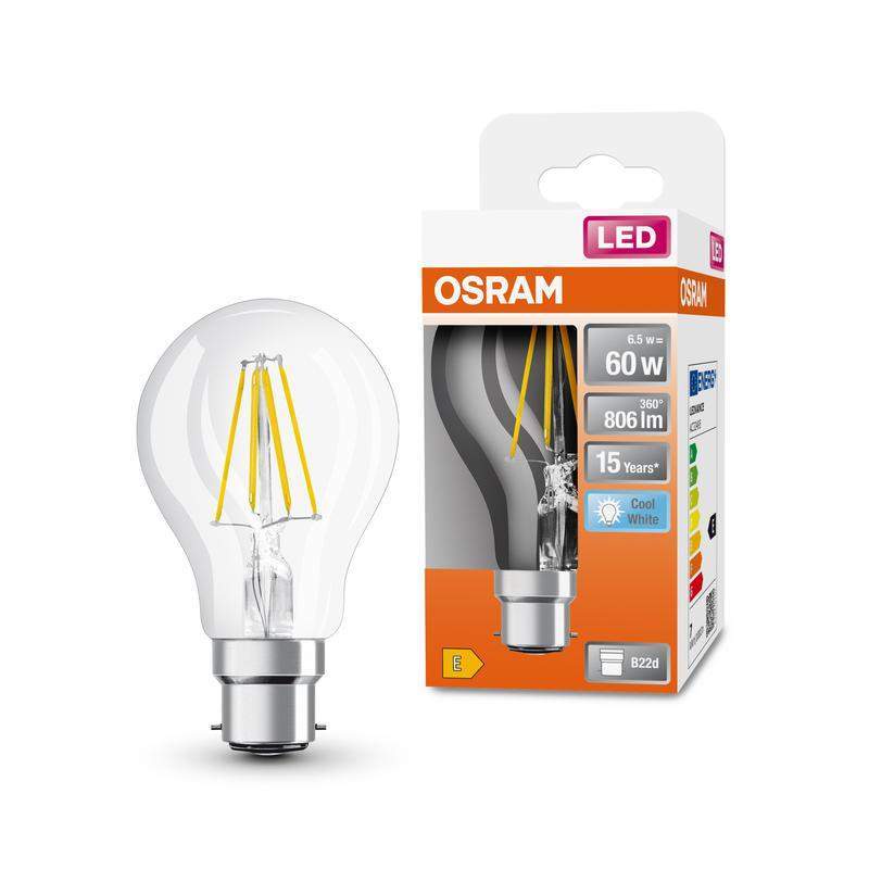 лампа светодиодная филаментная led stara 806лм 6.5вт4000к нейтр. бел. b22d (замена 60вт) прозр. стекло 220-240в osram 4058075592674 от BTSprom.by