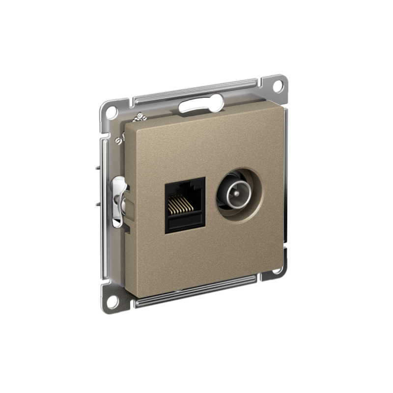 розетка компьютерная + телевизионная 2-м сп atlasdesign rj45 кат.5e + tv механизм шампань se atn000589 от BTSprom.by