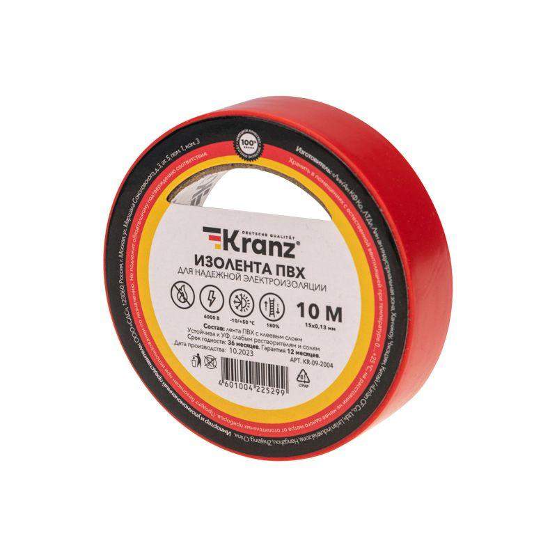  Изолента ПВХ 0.13х15мм 10м красная (уп.10шт) Kranz KR-09-2004 фото в каталоге от BTSprom.by