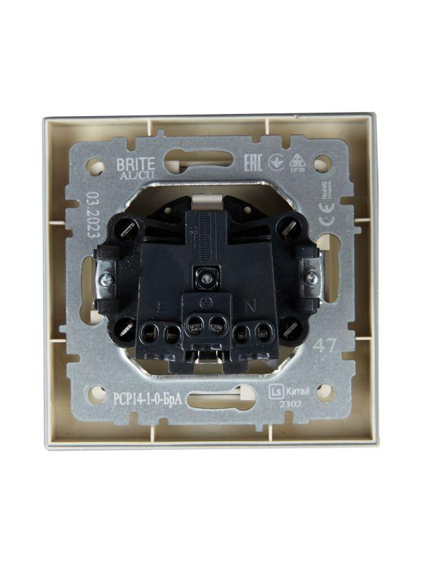  Розетка СП BRITE РСР14-1-0-БрА 16А в сборе с заземл. защ. шторки алюм. IEK BR-R14-16-K47-F фото в каталоге от BTSprom.by