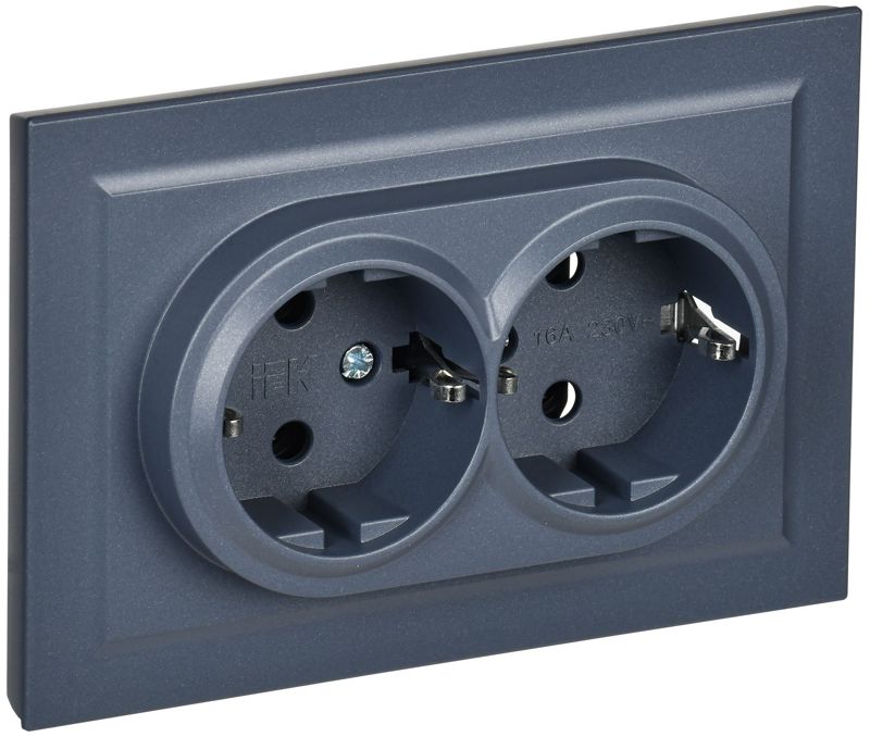 розетка 2-м сп brite рс12-3-брм 16а в сборе с заземл. без защ. шторок маренго iek br-r21-16-k35-f от BTSprom.by