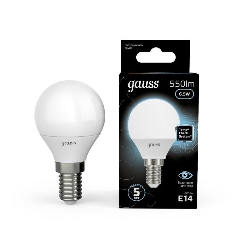 лампа светодиодная black 6.5вт p45 шар 4100к нейтр. бел. e14 550лм gauss 105101207 от BTSprom.by