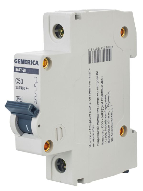  Выключатель автоматический модульный 1п C 50А 4.5кА ВА47-29 GENERICA MVA25-1-050-C фото в каталоге от BTSprom.by
