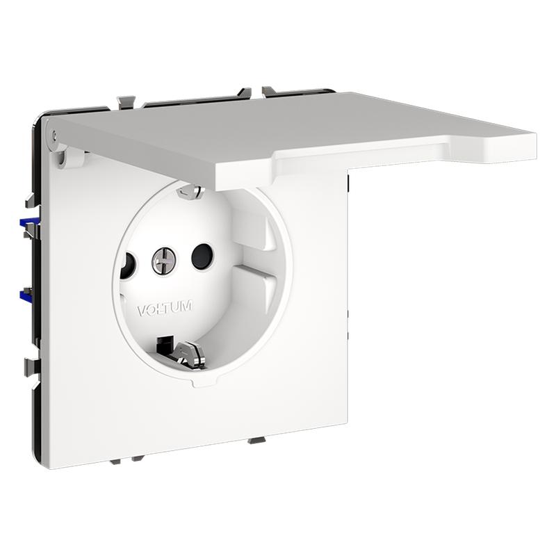  Розетка 1-м СП S70 16А с заземл. защ. шторки + крышка механизм бел. матов. Voltum VLS040302 фото в каталоге от BTSprom.by