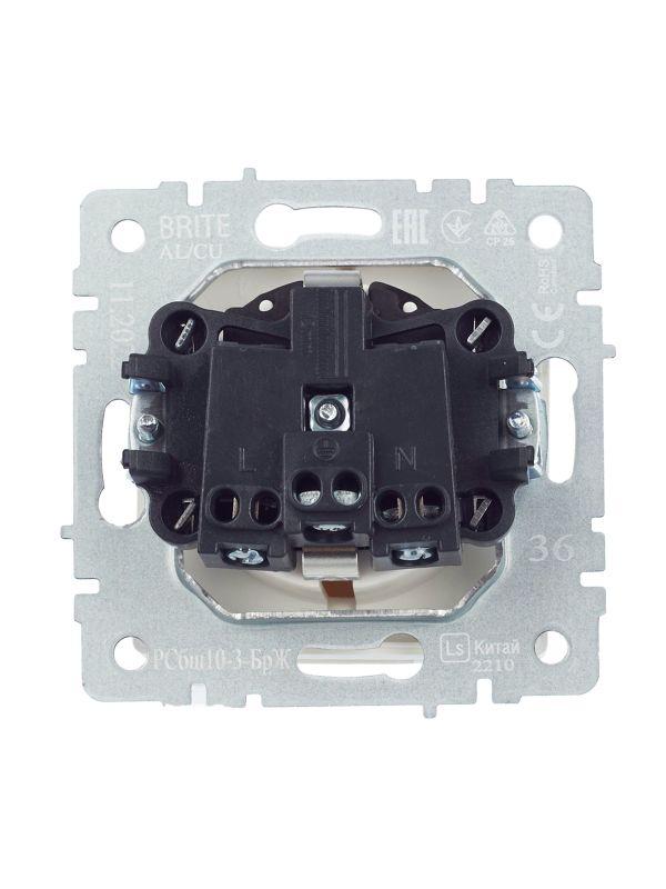  Розетка BRITE РСбш10-3-БрЖ 16А IP20 с заземл. защ. шторки с крышкой механизм жемчуж. IEK BR-R16-16-K36 фото в каталоге от BTSprom.by