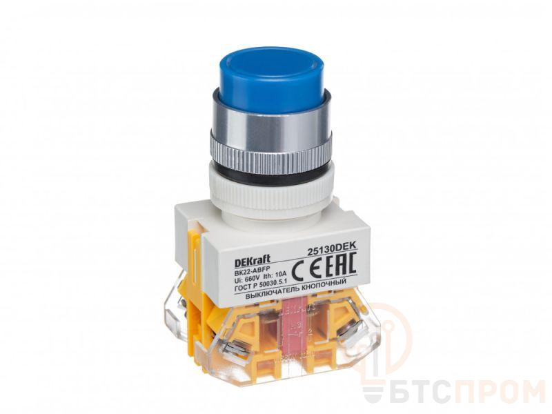 Выключатель кнопочный ABFP ВК-22 d22мм 220В с фиксацией син. DEKraft 25130DEK фото в каталоге от BTSprom.by  Выключатель кнопочный ABFP ВК-22 d22мм 220В с фиксацией син. DEKraft 25130DEK фото в каталоге от BTSprom.by