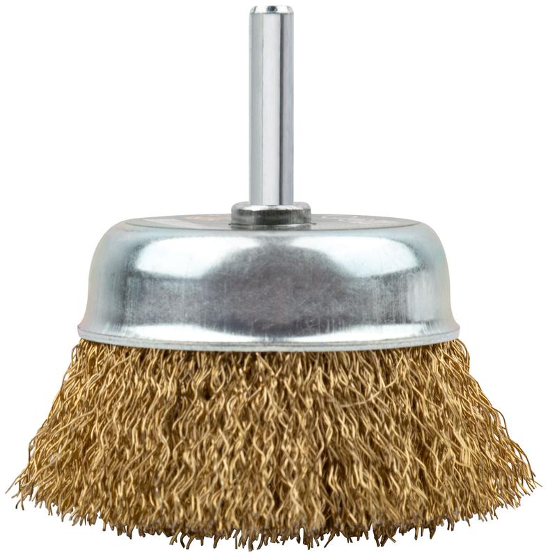  Корщетка-чашка со штифтом стальная латунированная волнистая проволока 75мм FIT 38517 фото в каталоге от BTSprom.by