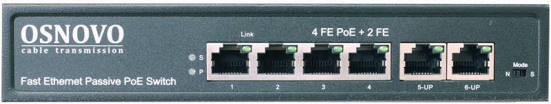 коммутатор poe passive 6 портов 4 poe порта 10/100 base-t 2х10/100 base-t uplink до 30вт на порт sw-20600/a(80w) osnovo 1000634494 от BTSprom.by