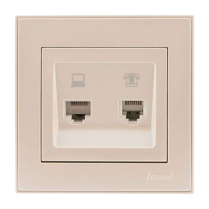 розетка компьютерная + телефонная 2-м сп rain rj45 + rj11 крем. lezard 703-0303-143 от BTSprom.by
