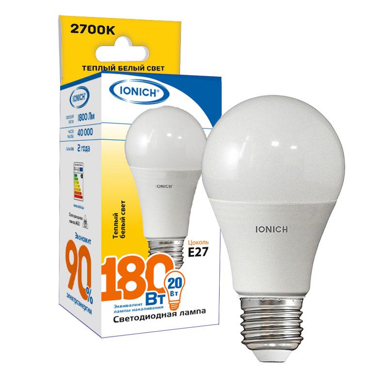 лампа светодиодная a60 20вт e27 2700к тепл. бел. ionich 1807 от BTSprom.by