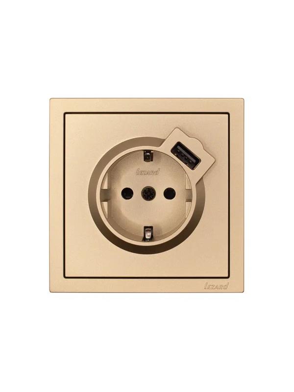  Розетка 1-мест. с/з+USB разъем СП ZIMA IP20 зол. LEZARD 704-3688-181 фото в каталоге от BTSprom.by