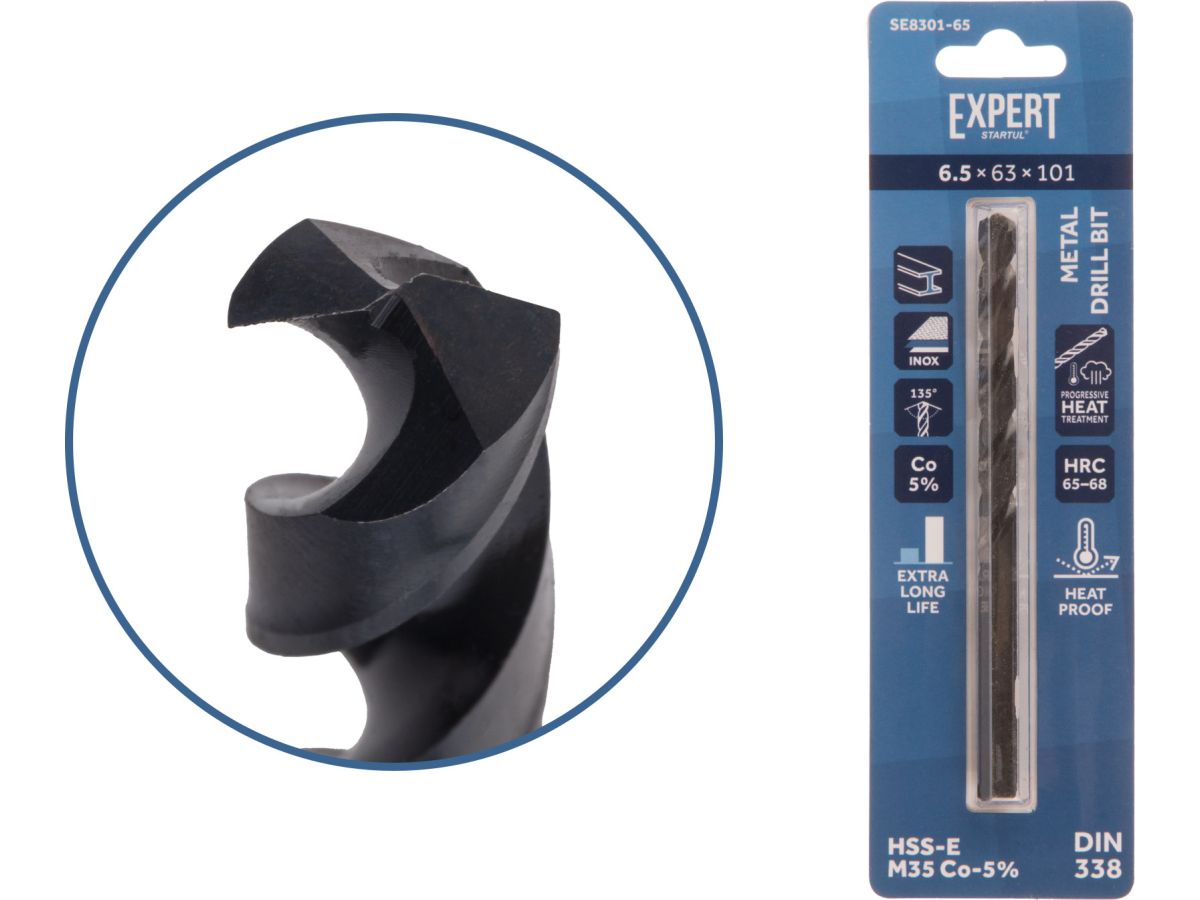 сверло по металлу ц/х 6.5х63х101 мм hss-co black expert startul (кобальт 5%) se8301-65 от BTSprom.by