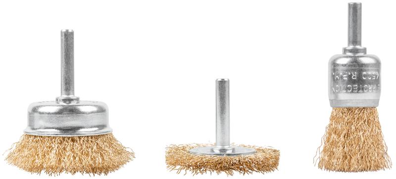  Набор щеток для дрели 3 шт ("Чашки" 25; 50мм "Плоская" 50мм) латун. витая проволока блист. Profi Cutop 82-926 фото в каталоге от BTSprom.by