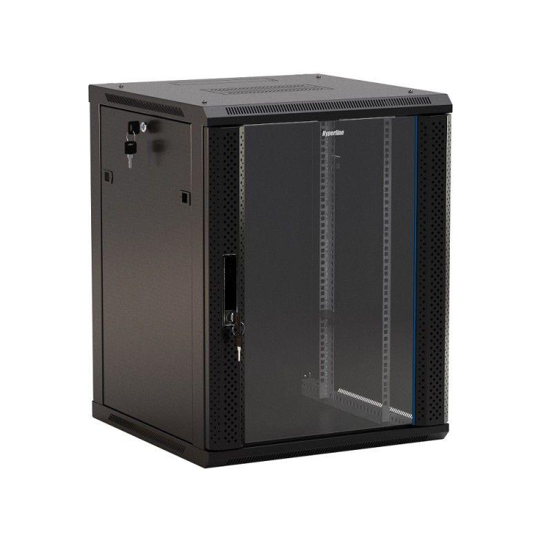 шкаф настенный twb-1545-gp-ral9004 19дюйм 15u 775х600х450мм стеклян. дверь с перфорацией по бокам ручка с замком черн. (ral 9004) (разобранный) hyperline 392639 от BTSprom.by
