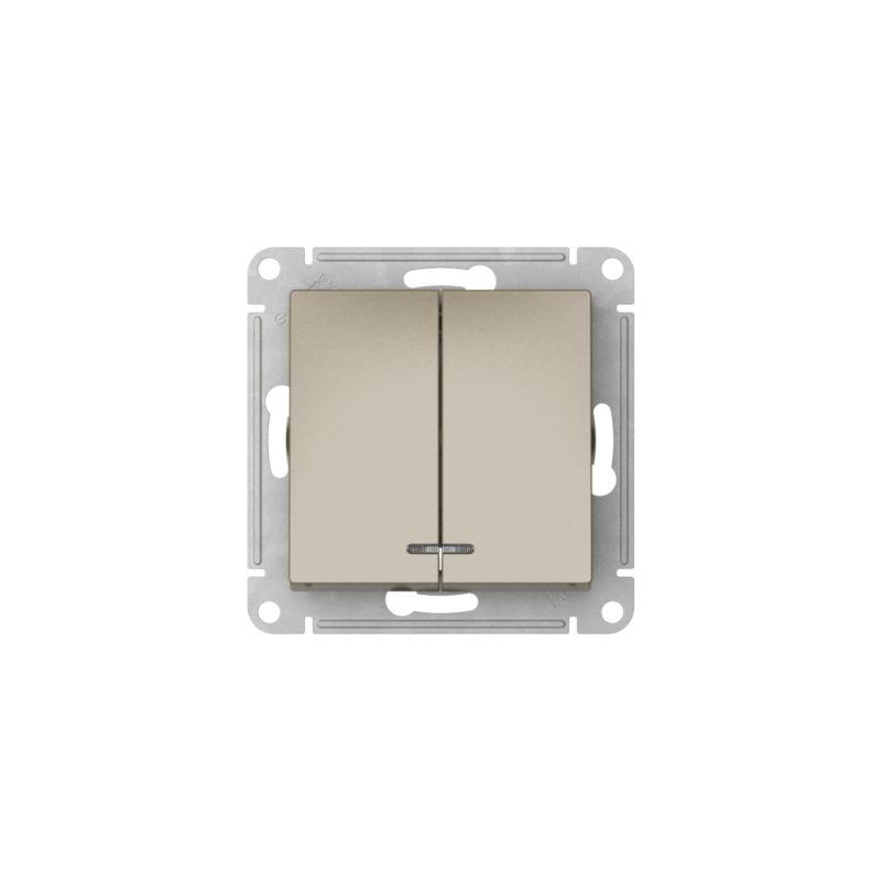  Выключатель 2-кл. AtlasDesign (сх. 5а) 10AX с подсветкой быстрозажим. клем. механизм шампань SE ATN000553S фото в каталоге от BTSprom.by