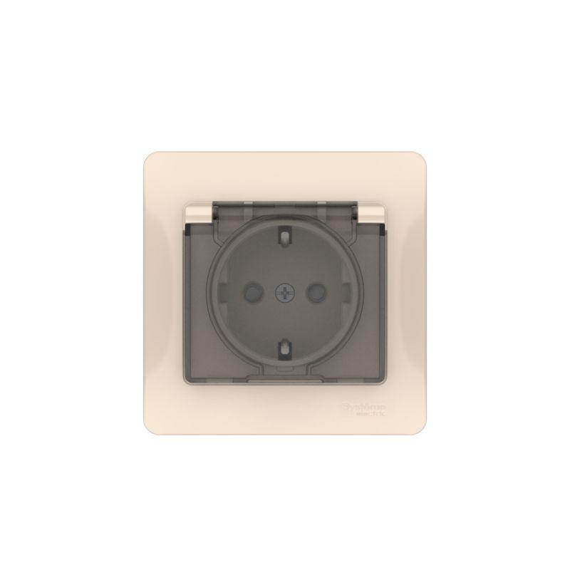  Розетка Glossa 16А IP44 с заземл. защ. шторки с крышкой быстрозажим. клем. в сборе беж. SE GSL000248S фото в каталоге от BTSprom.by