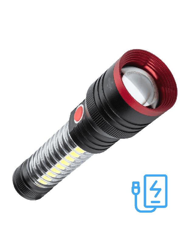 фонарь аккумуляторный ручной 10вт led+5вт cob led+красн. zoom-линза li-ion 18650 2200ма.ч power-bank корпус анодир. алюм. usb-шнур type c магнит на корпусе космос koc132lit от BTSprom.by