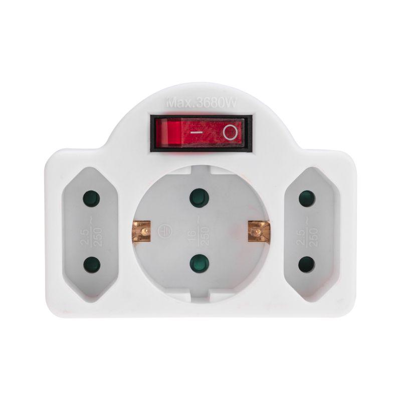  Разветвитель 3-м 16А + 2х2.5А с выключателем с заземл. защ. шторки бел. Rexant 11-1086 фото в каталоге от BTSprom.by