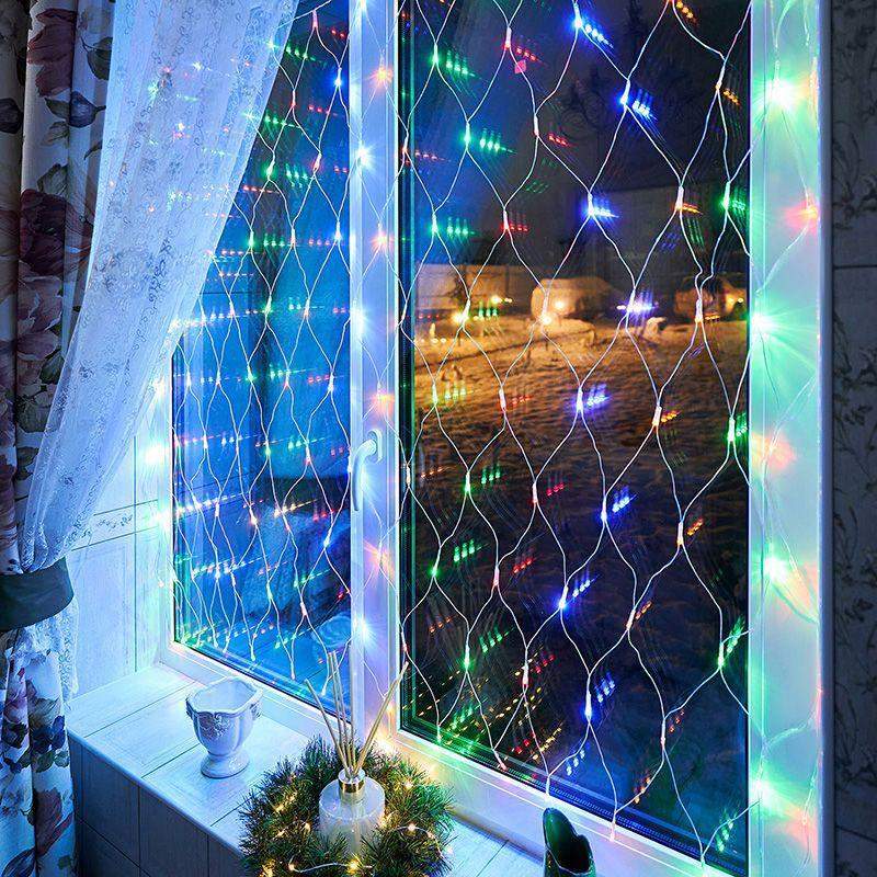 гирлянда светодиодная "сеть" 1.5х1.5м 150led мультиколор 12вт 220-240в ip20 с контроллером 8 режимов провод пвх прозр. neon-night 215-129 от BTSprom.by