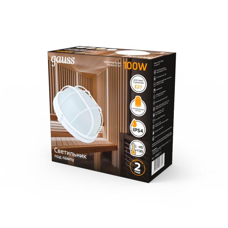  Светильник "Банник" 100Вт E27 IP54 240х115х255мм НБП круг настенно-потолочный с решеткой GAUSS 926602111 фото в каталоге от BTSprom.by