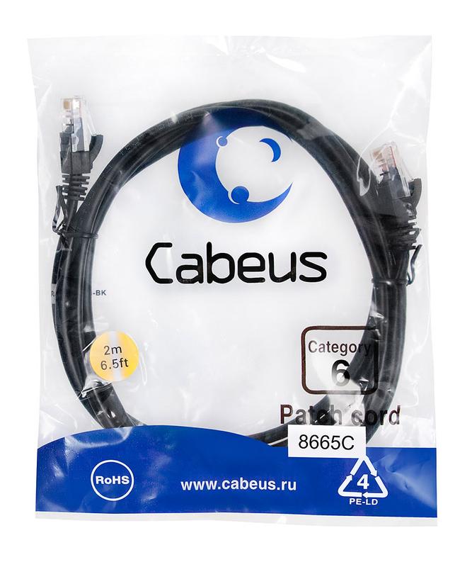 патч-корд u/utp кат.6 pc-utp-rj45-cat.6-2m-bk 2xrj45/8p8c неэкранир. pvc 2м черн. cabeus 8665c от BTSprom.by
