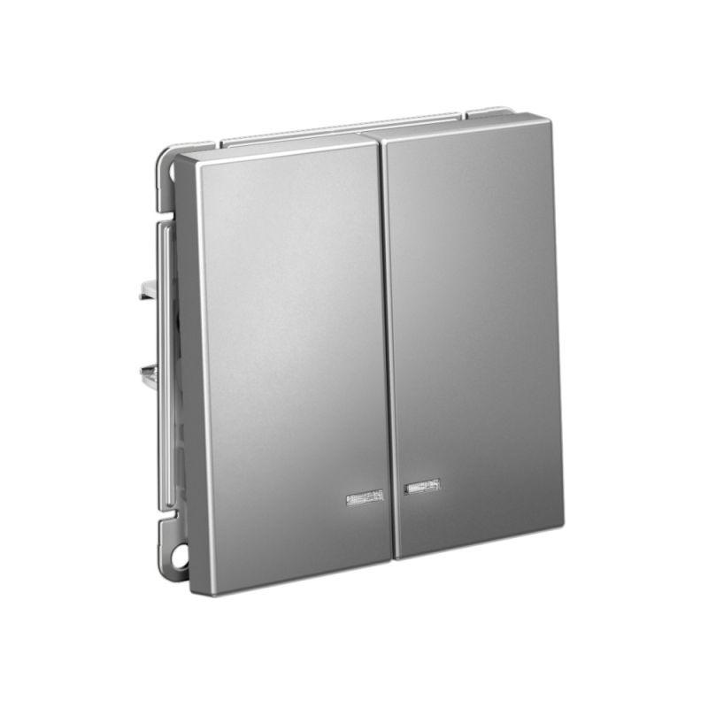  Выключатель 2-кл. ArtGallery (сх. 5а) 10AX с подсветкой механизм сталь SE GAL000953 фото в каталоге от BTSprom.by