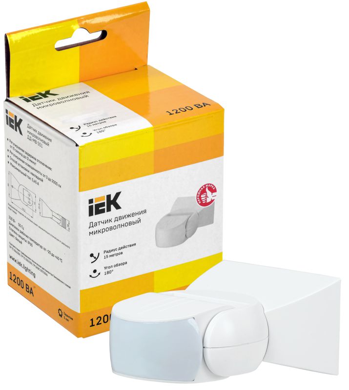  Датчик движения ДД-МВ 501 1200Вт угол обз. 180град. 15м IP65 бел. IEK LDD11-501MB-1200-001 фото в каталоге от BTSprom.by