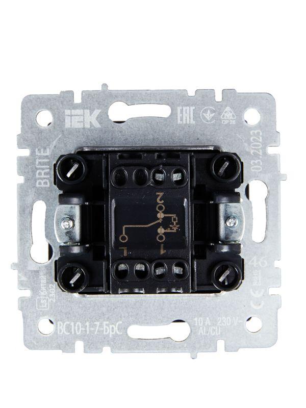  Выключатель проходной 1-кл. СП BRITE ВС10-1-7-БрС 10А с индик. механизм сталь IEK BR-V12-1-10-K46 фото в каталоге от BTSprom.by