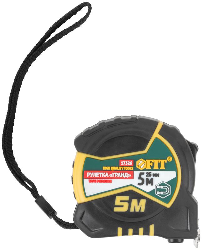 Рулетка Гранд 5мх25мм калибр. лента; нейлон. покрытие; магн. крючок; двойной стопор; прорезиненный корпус FIT 17326 фото в каталоге от BTSprom.by