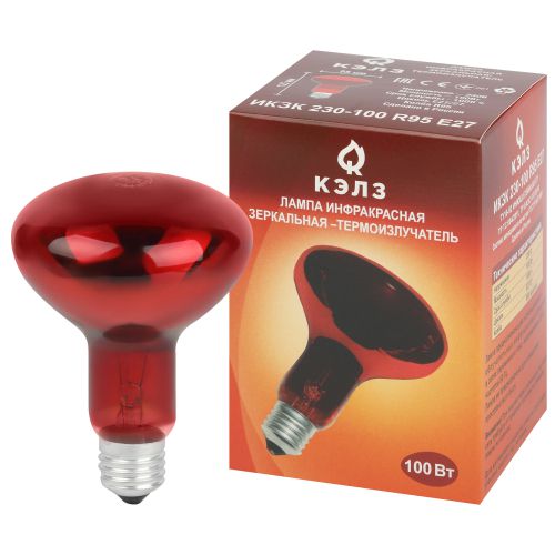 Излучатель тепловой (лампа инфракрасная) ИКЗК 230-100 R95 100Вт E27 для обогрева животных и освещения КЭЛЗ Б0064638 фото в каталоге от BTSprom.by