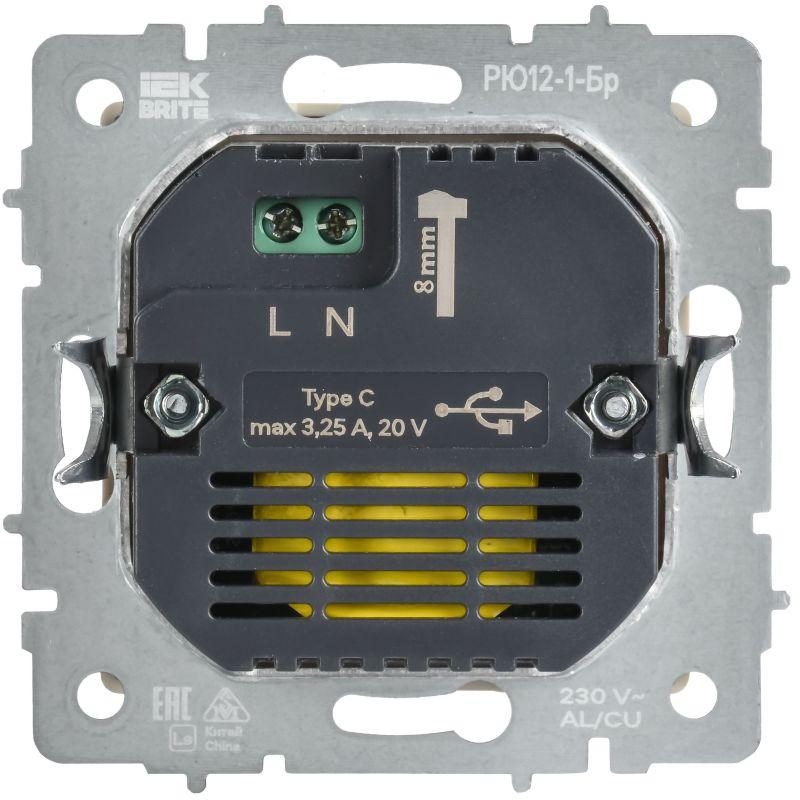  Розетка СП BRITE РЮ12-1-БрАБ USB C 65Вт высокоскор. заряд. арктич. бел. IEK BR-U13-065-K91 фото в каталоге от BTSprom.by