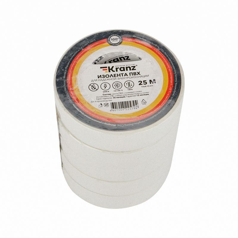  Изолента ПВХ 0.13х19мм 25м бел. (уп.5шт) Kranz KR-09-2201 фото в каталоге от BTSprom.by