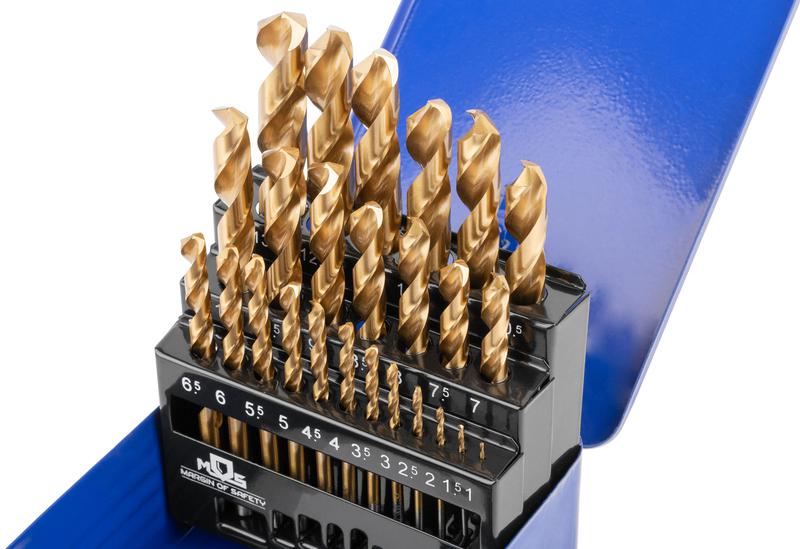  Набор сверл по металлу HSS шлифованные титановое покрытие угол заточки 135град. мет. бокс 25шт (1-13мм через 0.5мм) MOS 35745М фото в каталоге от BTSprom.by