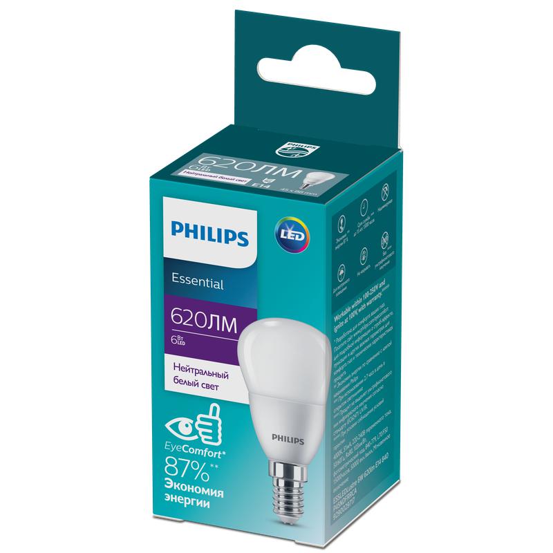 лампа светодиодная ess ledlustre 6вт p45fr 620лм e14 840 philips 929002971707 от BTSprom.by