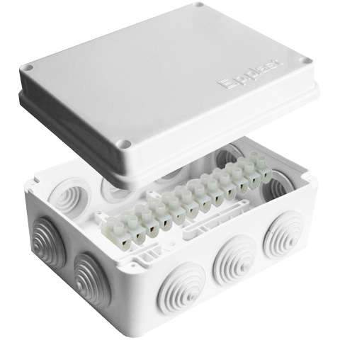 коробка распределительная оп 150х110х70мм ip54 с клемм. 10 выходов 10 гермовводов 10а 12 контактов крышка на винтах бел. epplast 210315 от BTSprom.by