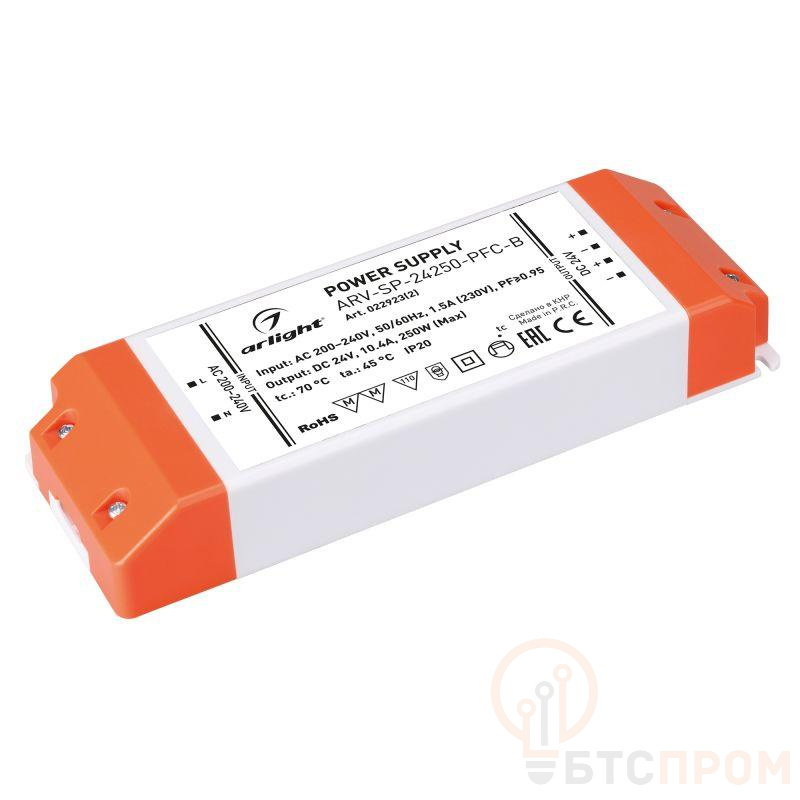 Блок питания ARV-SP-24250-PFC-B (24В 10.4А 250Вт) IP20 пластик Arlight 022923(2) фото в каталоге от BTSprom.by  Блок питания ARV-SP-24250-PFC-B (24В 10.4А 250Вт) IP20 пластик Arlight 022923(2) фото в каталоге от BTSprom.by