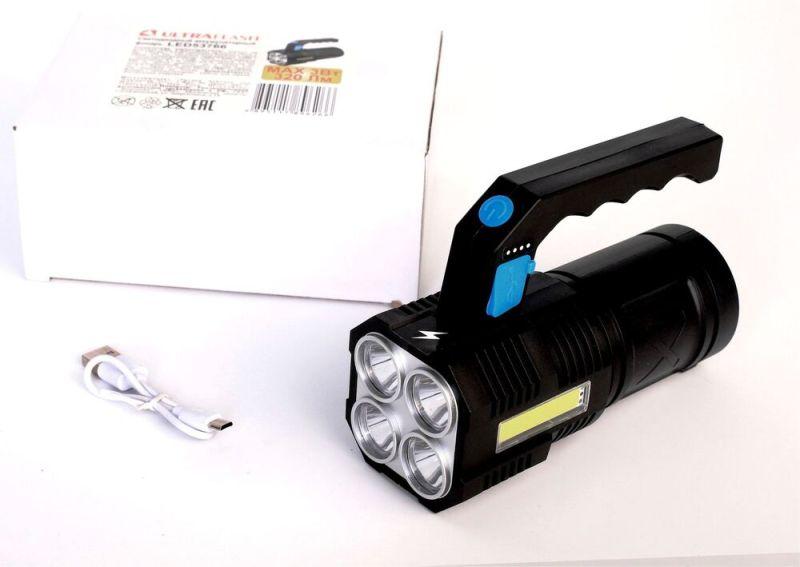 фонарь аккумуляторный led53766 4в 4led+cob 3вт 4 режима usb бокс черн. ultraflash 15017 от BTSprom.by