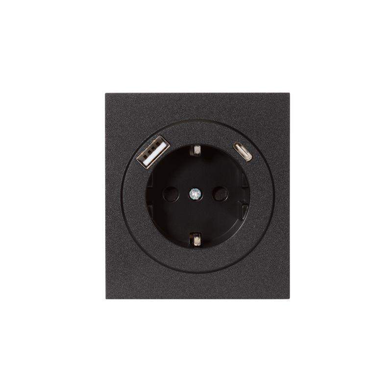 розетка 1-м сп strong miele 16а с заземл. защ. шторки с usb a+c быстрой зарядки 5в/3а антрацит kranz kr-78-0704-5 от BTSprom.by