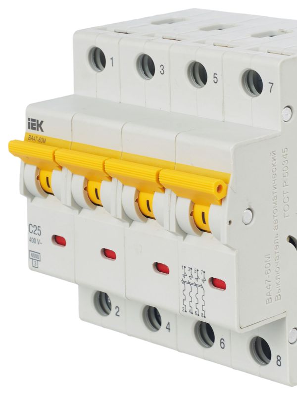  Выключатель автоматический модульный 4п C 25А 6кА ВА47-60M KARAT IEK MVA31-4-025-C фото в каталоге от BTSprom.by
