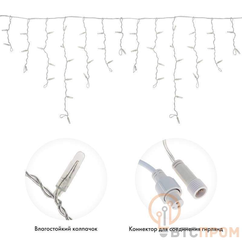  Гирлянда светодиодная "Айсикл" (бахрома) 2.4х0.6м 88LED бел. 7Вт 230В IP65 провод прозр. Neon-Night 255-055 фото в каталоге от BTSprom.by