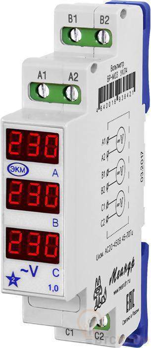  Вольтметр цифровой ВР-М03 AC50-450В УХЛ2 (спец.) на DIN-рейку измерение напряжения трехфазной сети Меандр A8302-19912158 фото в каталоге от BTSprom.by