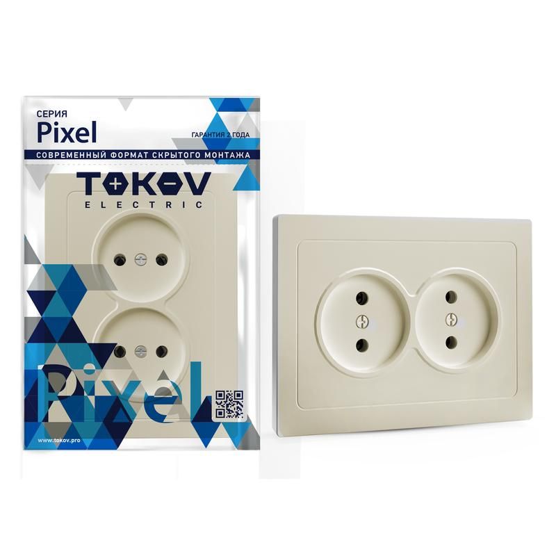 розетка 2-м сп pixel 16а ip20 без заземл. в сборе беж. tokov electric tke-px-r2f-c02 от BTSprom.by