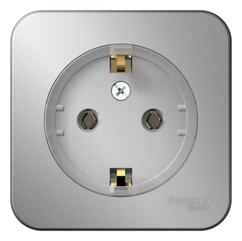 розетка 1-м оп blanca 16а ip20 250в с заземл. без защ. шторок с изолир. пластиной (компакт) алюм. se blnra110113 от BTSprom.by