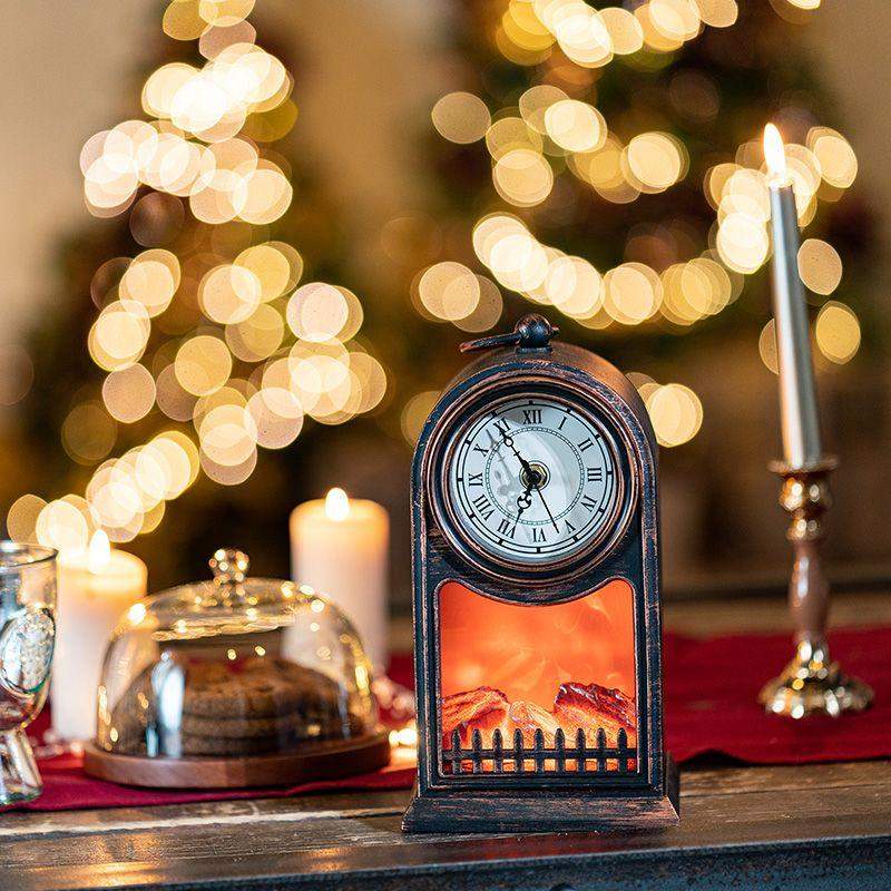  Камин светодиодный "Старинные часы" 14.7х11.7х25см эффект живого огня USB и элементы питания 2хC (не в компл.) бронз. Neon-Night 511-021 фото в каталоге от BTSprom.by