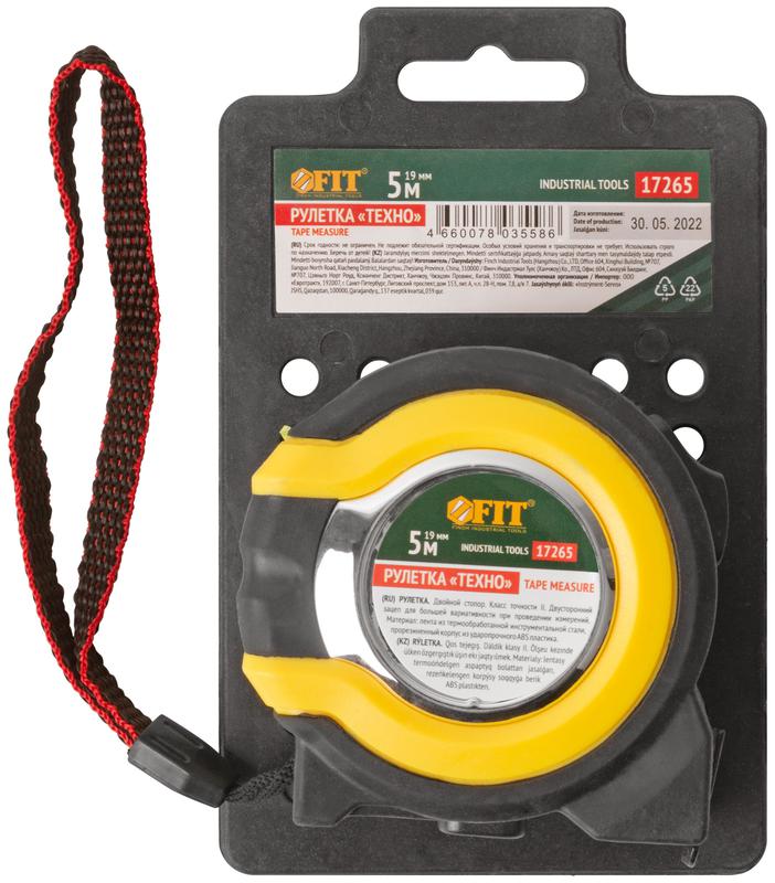  Рулетка Техно 5мх19мм прорезиненный корпус двойн. стопор FIT 17265 фото в каталоге от BTSprom.by