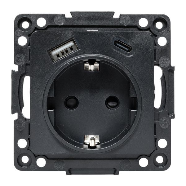  Розетка 1-м СП Стокгольм 16А USB A+C с заземл. защ. шторки винтов. клеммы механизм черн. EKF EZR16-2USB-typeA-typeC фото в каталоге от BTSprom.by