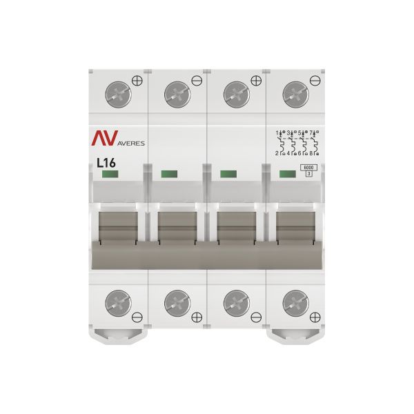  Выключатель автоматический модульный 4п L 16А 6кА AV-6 DC AVERES EKF mcb6-DC-4-16L-av фото в каталоге от BTSprom.by