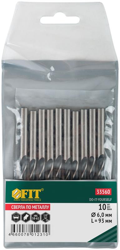  Сверло по металлу HSS черненые 6.0х93мм (уп.10шт) FIT 33560 фото в каталоге от BTSprom.by