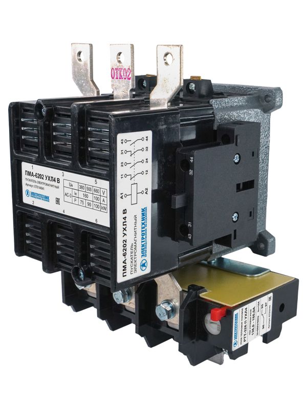 пускатель электромагнитный пма-6202 ухл4 в 160а 110в 2но+2нз ip00 нереверсивный с реле ртт-326 136-160а электротехник et014641 от BTSprom.by