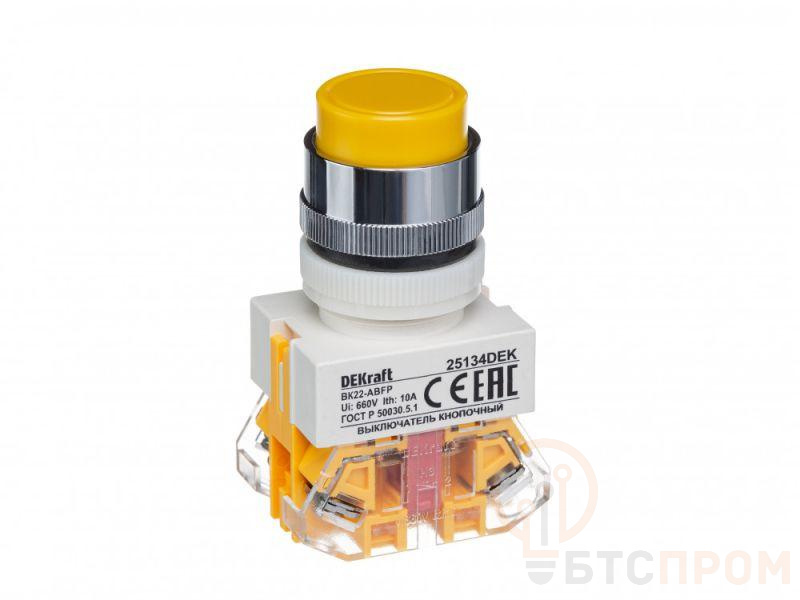 Выключатель кнопочный ABFP ВК-22 d22мм 220В с фиксацией желт. DEKraft 25134DEK фото в каталоге от BTSprom.by  Выключатель кнопочный ABFP ВК-22 d22мм 220В с фиксацией желт. DEKraft 25134DEK фото в каталоге от BTSprom.by